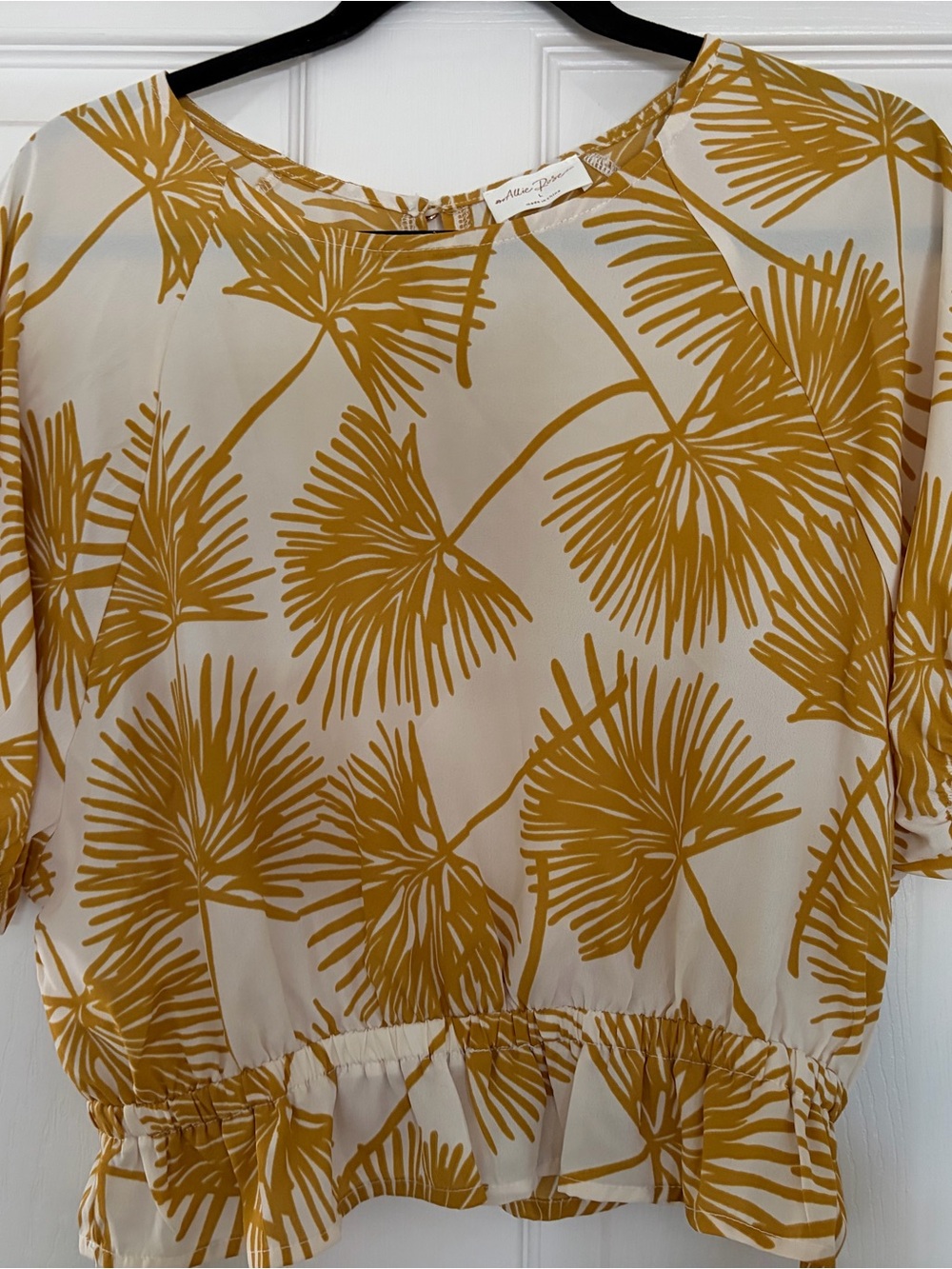 Maeve Cream and Mustard Botanical Peplum Blouse